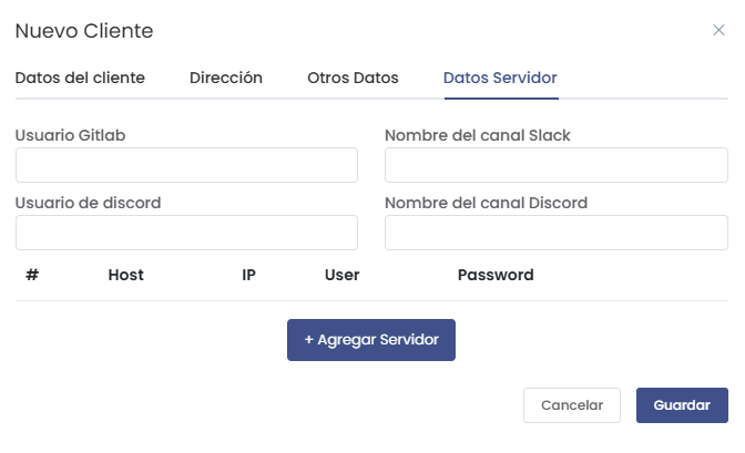 Datos del Servidor del Cliente