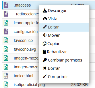 Editar htaccess