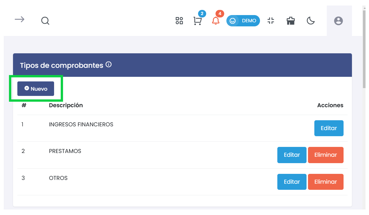 Botón Nuevo