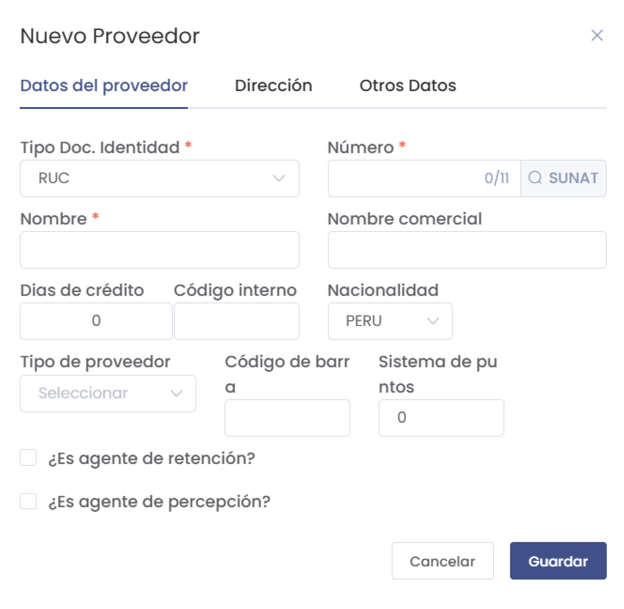 Datos del Proveedor